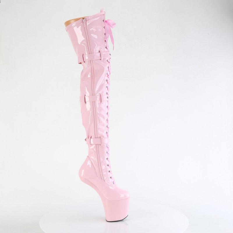 Růžové fetiš kozačky bez podpatku CRAZE3028/BP/M | CRAZE-3028 Pleaser - z vnějšku
