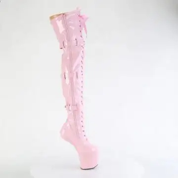 Růžové fetiš kozačky bez podpatku CRAZE3028/BP/M | CRAZE-3028 Pleaser - z vnějšku