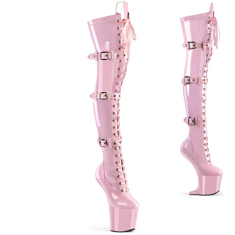 Růžové fetiš kozačky bez podpatku CRAZE3028/BP/M | CRAZE-3028 Pleaser
