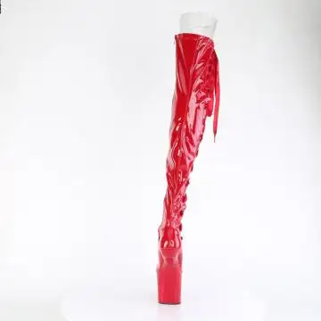 Červené stehenní fetiš kozačky bez podpatku CRAZE3050/R/M | CRAZE-3050 Pleaser - zezadu