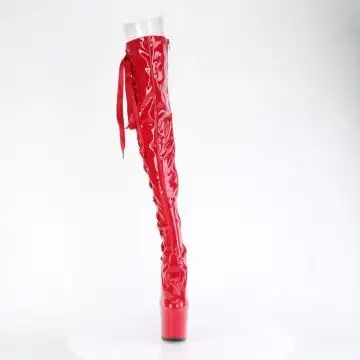 Červené stehenní fetiš kozačky bez podpatku CRAZE3050/R/M | CRAZE-3050 Pleaser - zepředu