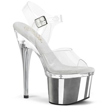 Boty pro strip tanečnice | Stříbrné sexy sandály ESTM708/C/C-SCH Pleaser