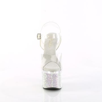 Luxusní sandály s kamínky na platformě ESTM708DM/C/S-SRS | ESTEEM-708DM Pleaser - zepředu Luxusní sandály s kamínky na platformě ESTM708DM/C/S-SRS | ESTEEM-708DM Pleaser - zepředu