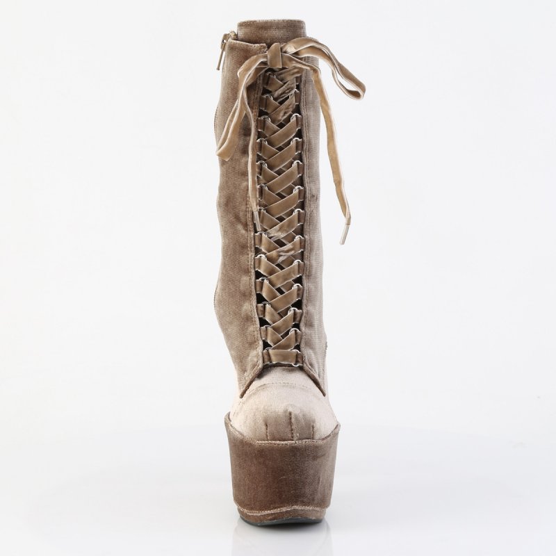 Khaki pole dance kozačky FLAM1045VEL/K/M | FLAMINGO-1045VEL Pleaser - zepředu