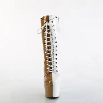 Hnědo bílé pole dance kozačky ADO1040TT/TP-W/M | ADORE-1040TT Pleaser - zepředu