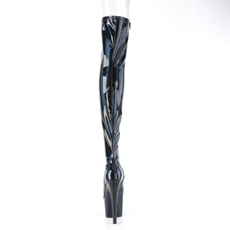 Černé stehenní kozačky na podpatku ADO3011HWR/BHG/M | ADORE-3011HWR Pleaser - zezadu