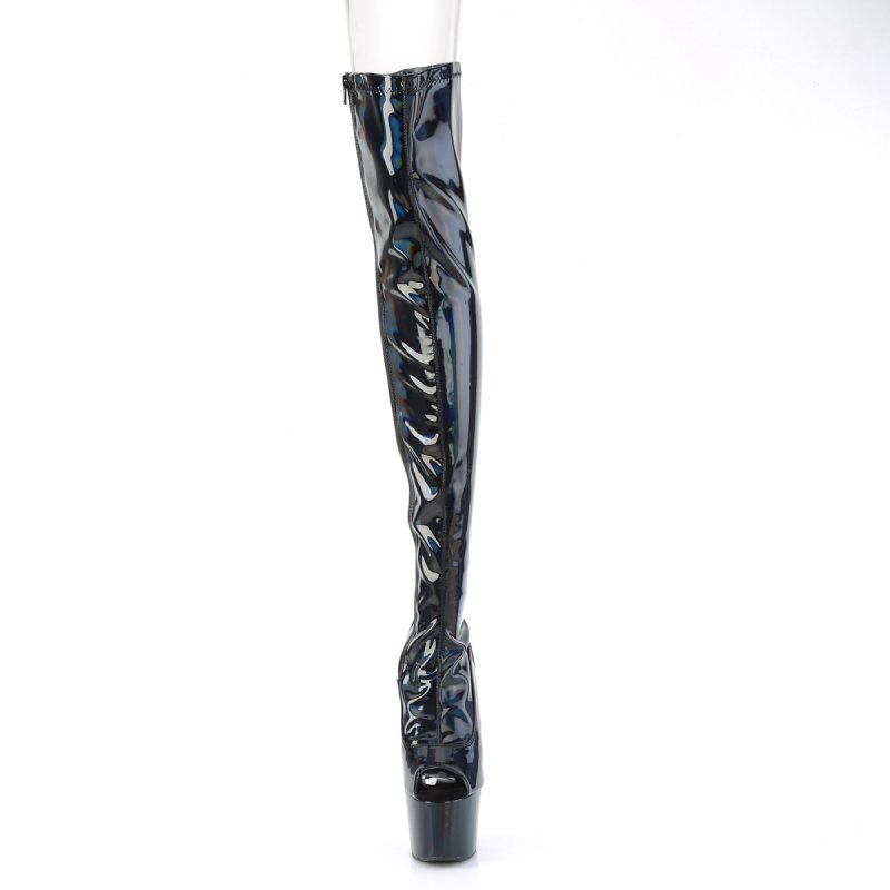 Černé stehenní kozačky na podpatku ADO3011HWR/BHG/M | ADORE-3011HWR Pleaser - zepředu