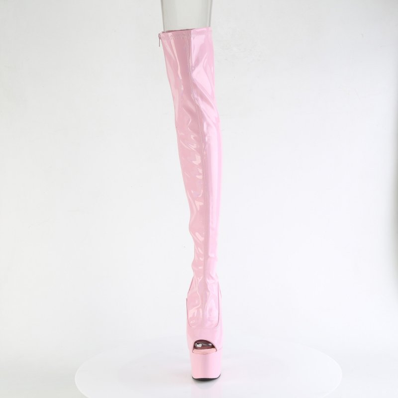 Růžové stehenní kozačky na podpatku ADO3011HWR/BPHG/M | ADORE-3011HWR Pleaser - zepředu