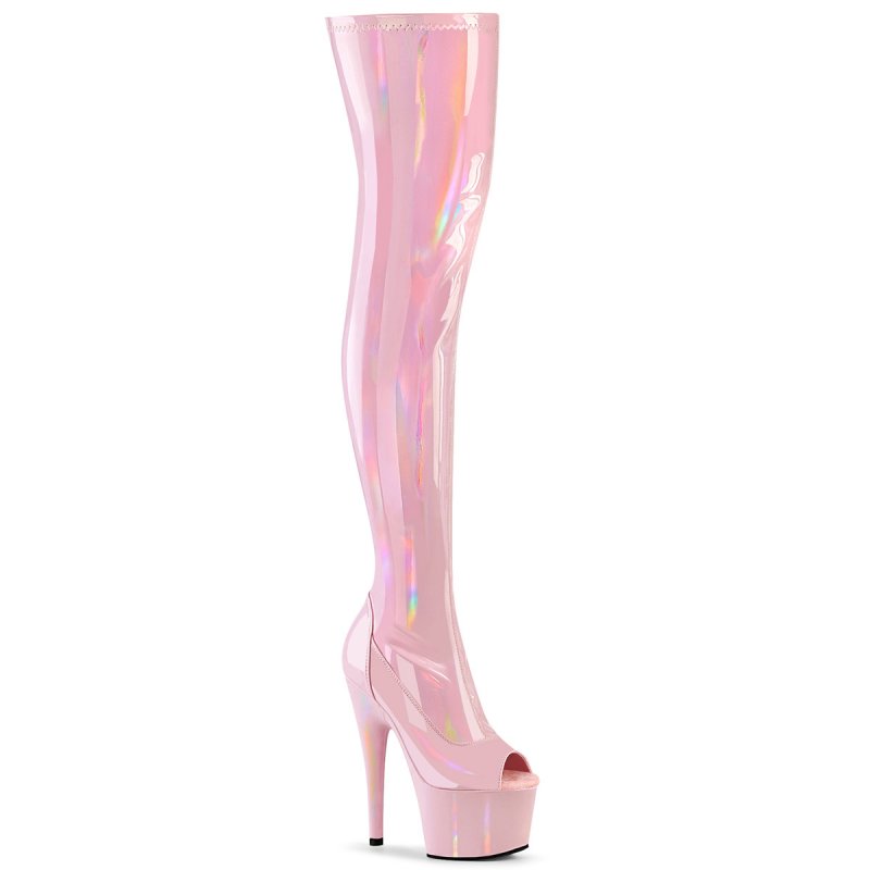 Růžové stehenní kozačky na podpatku ADO3011HWR/BPHG/M | ADORE-3011HWR Pleaser