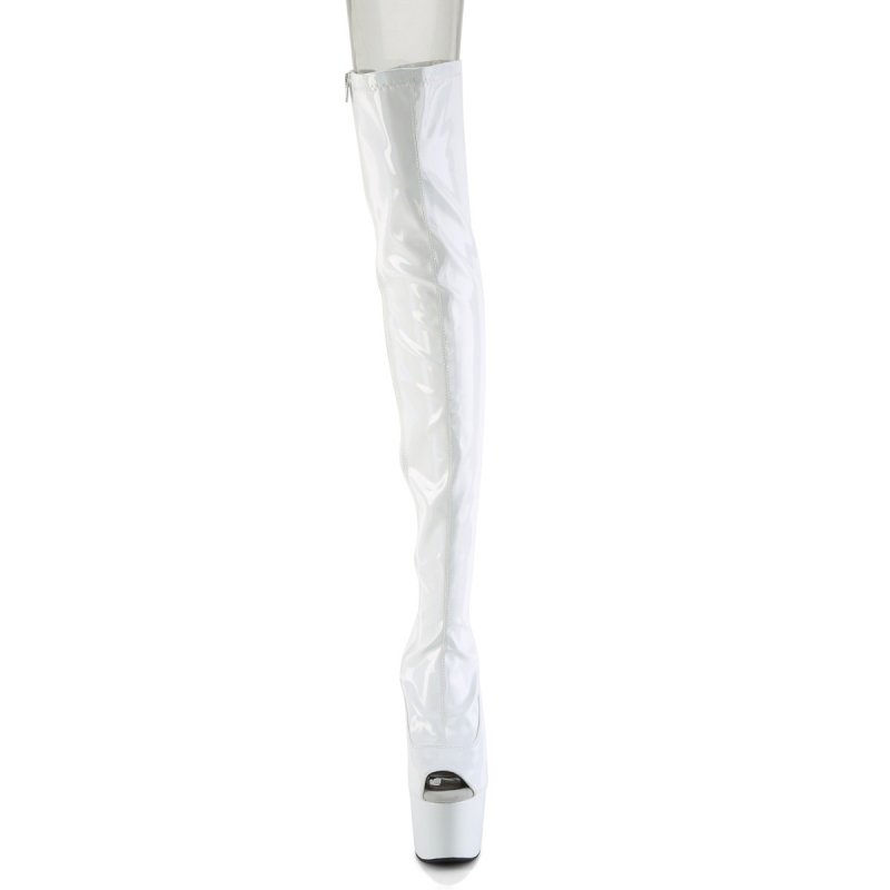 Bílé stehenní kozačky na podpatku ADO3011HWR/WHG/M | ADORE-3011HWR Pleaser - zepředu