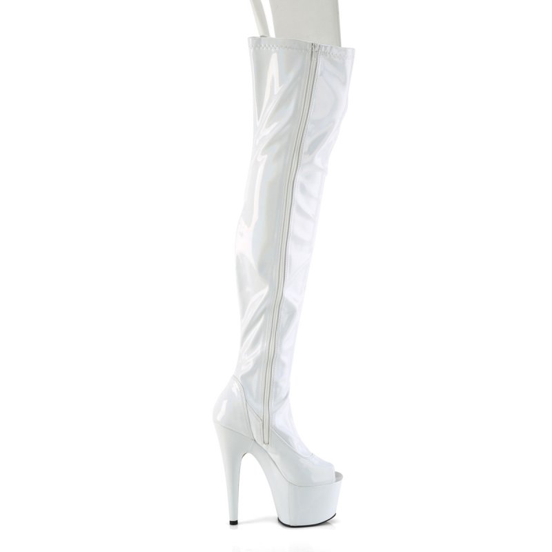 Bílé stehenní kozačky na podpatku ADO3011HWR/WHG/M | ADORE-3011HWR Pleaser - z vnějšku