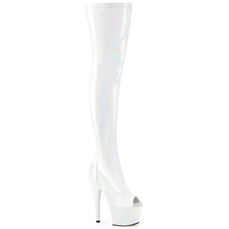 Bílé stehenní kozačky na podpatku ADO3011HWR/WHG/M | ADORE-3011HWR Pleaser