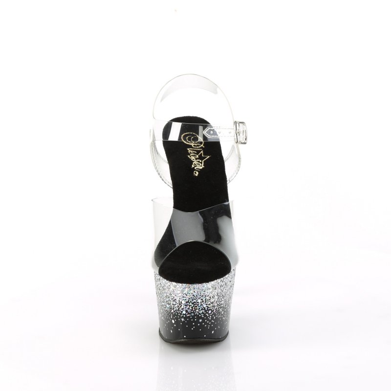 Stříbrné go-go boty ADO708SS/C/B-SG | ADORE-708SS Pleaser - zepředu