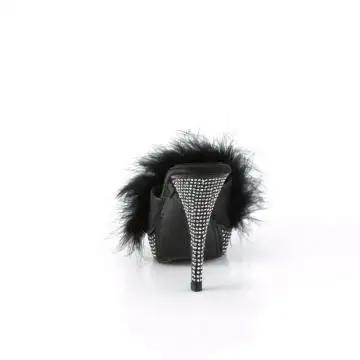Černé pantofle s chmýřím ELEG401F/BPU/M | ELEGANT-401F Fabulicious - zezadu