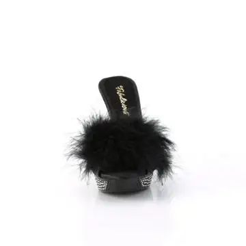 Černé pantofle s chmýřím ELEG401F/BPU/M | ELEGANT-401F Fabulicious - zepředu