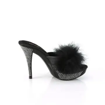 Černé pantofle s chmýřím ELEG401F/BPU/M | ELEGANT-401F Fabulicious - z vnějšku