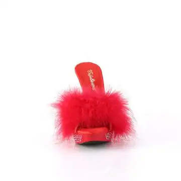 Červené pantofle s chmýřím ELEG401F/RPU/M | ELEGANT-401F Fabulicious - zepředu