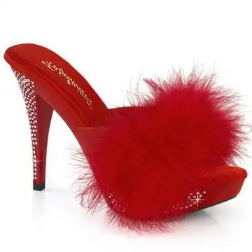 Červené pantofle s chmýřím ELEG401F/RPU/M | ELEGANT-401F Fabulicious