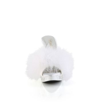 Bílé pantofle s chmýřím ELEG401F/WPU/M | ELEGANT-401F Fabulicious - zepředu Bílé pantofle s chmýřím ELEG401F/WPU/M | ELEGANT-401F Fabulicious - zepředu