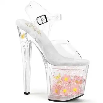 Taneční sandály Pleaser ENC708AQUA-01/C/C-BP s květy a motýly | ENCHANT-708AQUA-01 Pleaser