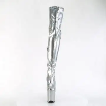 Stříbrné sexy kozačky FLAM3000HWR/SHG/M | FLAMINGO-3000HWR Pleaser - zepředu