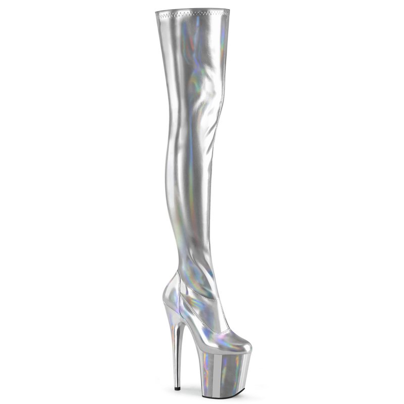 Stříbrné sexy kozačky FLAM3000HWR/SHG/M | FLAMINGO-3000HWR Pleaser