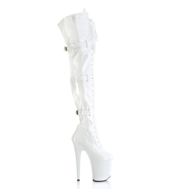 Bílé erotické kozačky FLAM3028/W/M | FLAMINGO-3028 Pleaser - z vnějšku