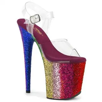 Duhové sandály s třpytkami Pleaser FLAM808RBG/C/RBOWG | FLAMINGO-808RBG Pleaser