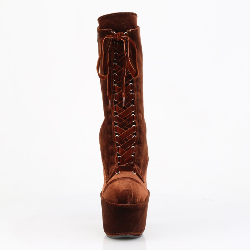 Hnědé taneční kozačky ADO1045VEL/BN/M | ADORE-1045VEL Pleaser - zepředu