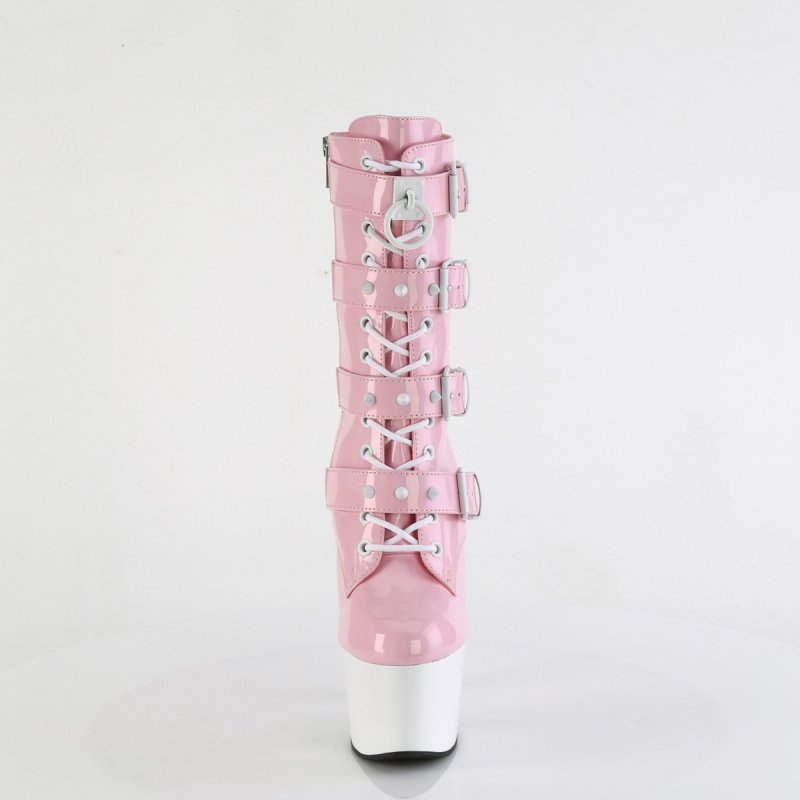 Růžovo-bílé taneční kozačky na striptýz ADO1046TT/BPHG/W | ADORE-1046TT Pleaser - zepředu