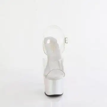 Stříbrné strip sandály na podpatku ADO708LQ/C/LQSHG | ADORE-708LQ Pleaser - zepředu