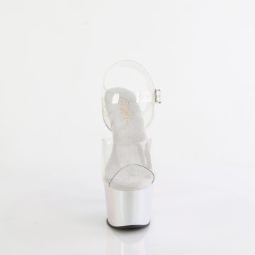 Stříbrné strip sandály na podpatku ADO708LQ/C/LQSHG | ADORE-708LQ Pleaser - zepředu Stříbrné strip sandály na podpatku ADO708LQ/C/LQSHG | ADORE-708LQ Pleaser - zepředu