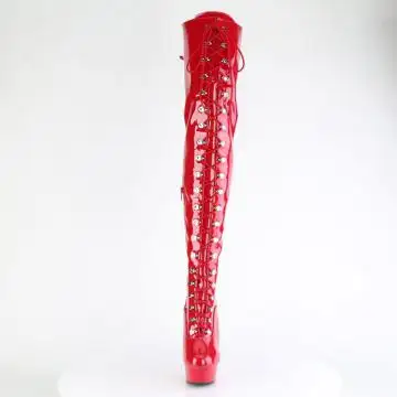 Červené lakované erotické kozačky DEL3022/R/M | DELIGHT-3022 Pleaser - zepředu