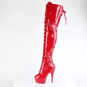 Červené lakované erotické kozačky DEL3022/R/M | DELIGHT-3022 Pleaser - z vnitřku