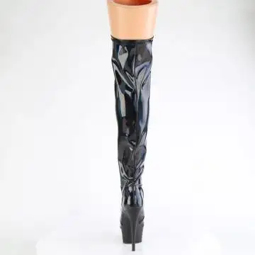 Černé stehenní kozačky s hologramem Pleaser DEL3029/BHG/B | DELIGHT-3029 Pleaser - zezadu