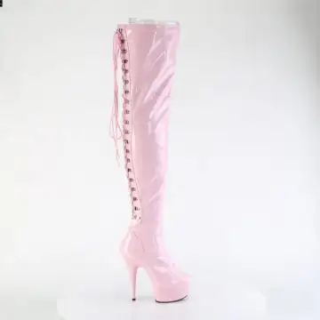 Růžové erotické kozačky DEL3063/BP/M na stehna | DELIGHT-3063 Pleaser - z vnějšku