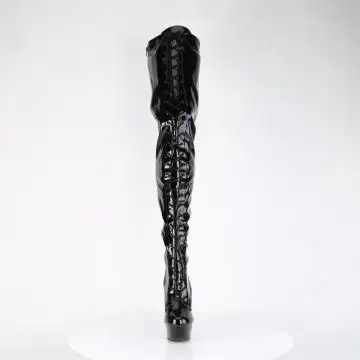 Černé dominantní kozačky na stehna Pleaser DEL4023/B/M | DELIGHT-4023 Pleaser - zepředu