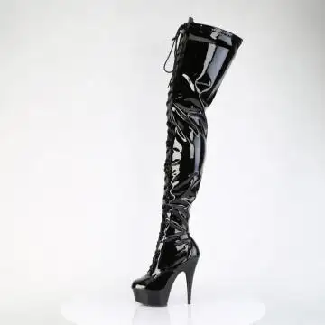 Černé dominantní kozačky na stehna Pleaser DEL4023/B/M | DELIGHT-4023 Pleaser - z vnitřku