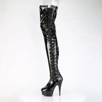 Černé nadkolenní kozačky s bočním šněrováním DEL4050/B/M | DELIGHT-4050 Pleaser - z vnitřku