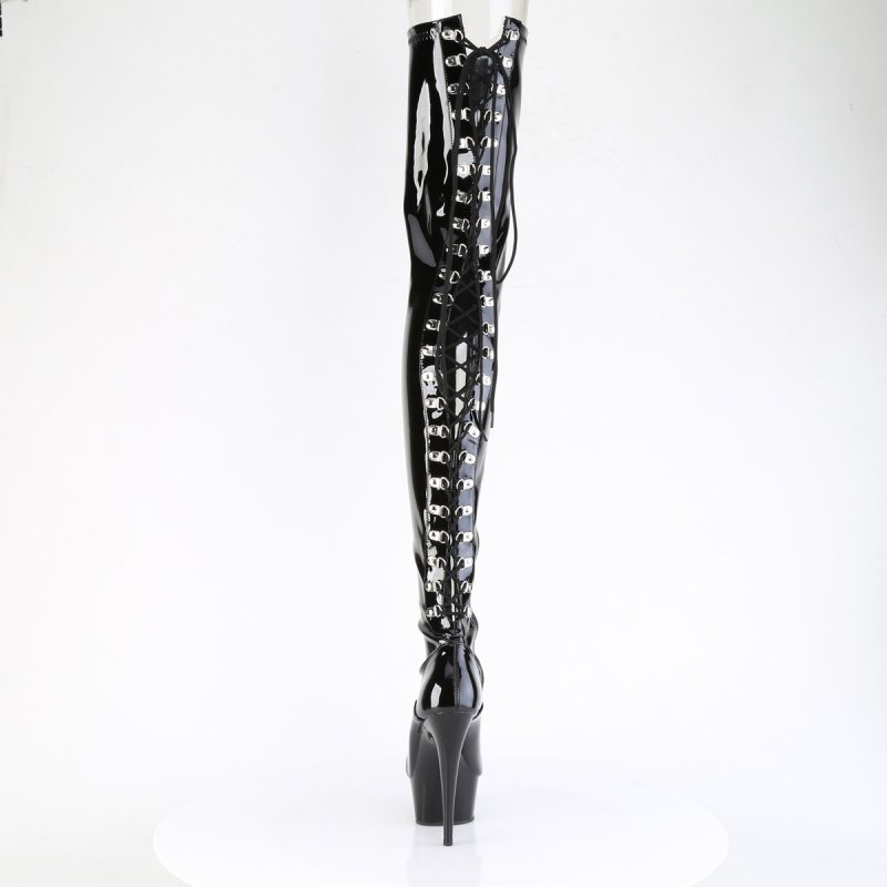 Černé kozačky na stehna se šněrováním Pleaser DEL4063/B/M | DELIGHT-4063 Pleaser - zezadu