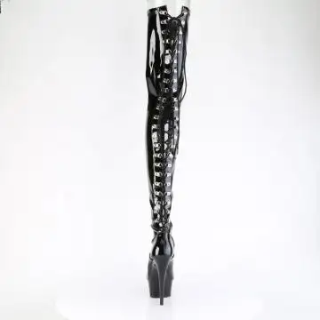 Černé kozačky na stehna se šněrováním Pleaser DEL4063/B/M | DELIGHT-4063 Pleaser - zezadu
