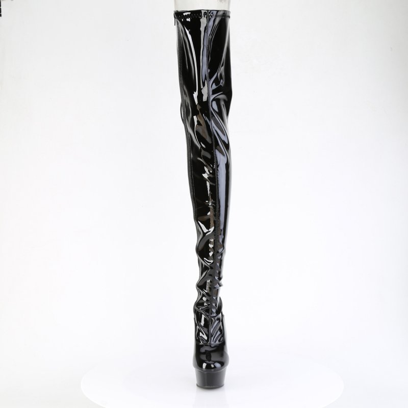 Černé kozačky na stehna se šněrováním Pleaser DEL4063/B/M | DELIGHT-4063 Pleaser - zepředu
