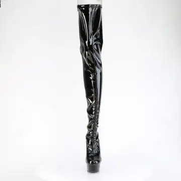 Černé kozačky na stehna se šněrováním Pleaser DEL4063/B/M | DELIGHT-4063 Pleaser - zepředu