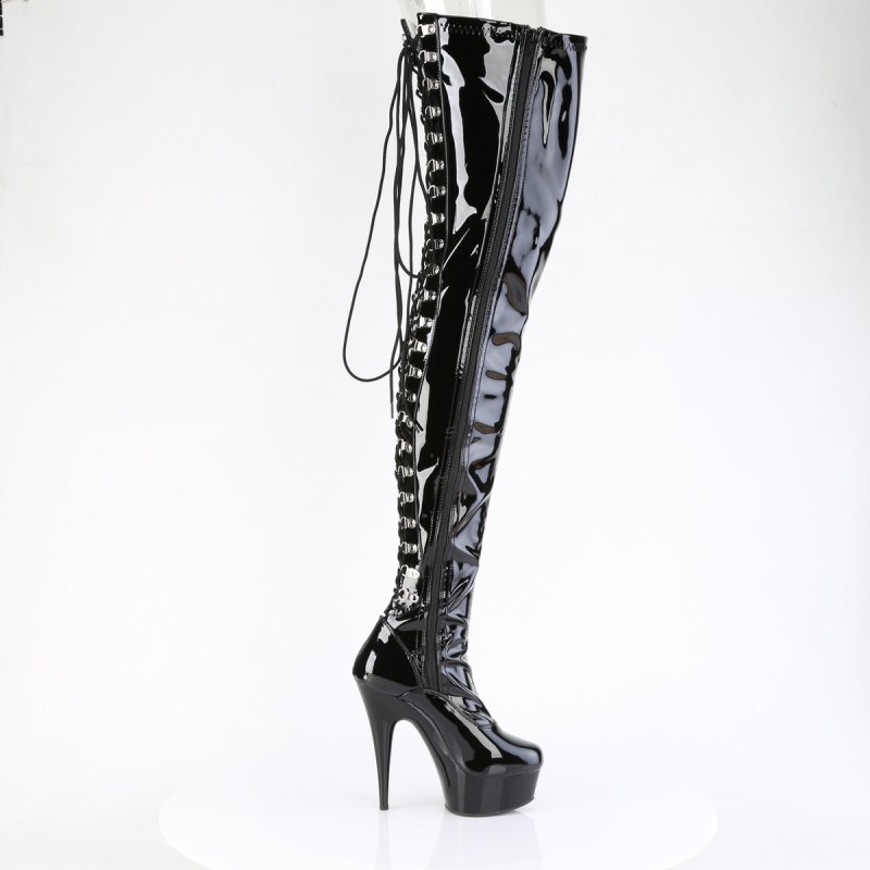 Černé kozačky na stehna se šněrováním Pleaser DEL4063/B/M | DELIGHT-4063 Pleaser - z vnějšku