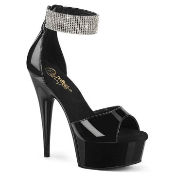 DELIGHT-625 | Černé lesklé luxusní sandály na podpatku DEL625/B/M Pleaser