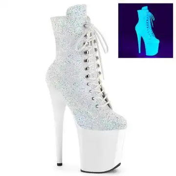 Bílé svítící taneční kozačky Pleaser FLAM1020LG/NWMG/NW