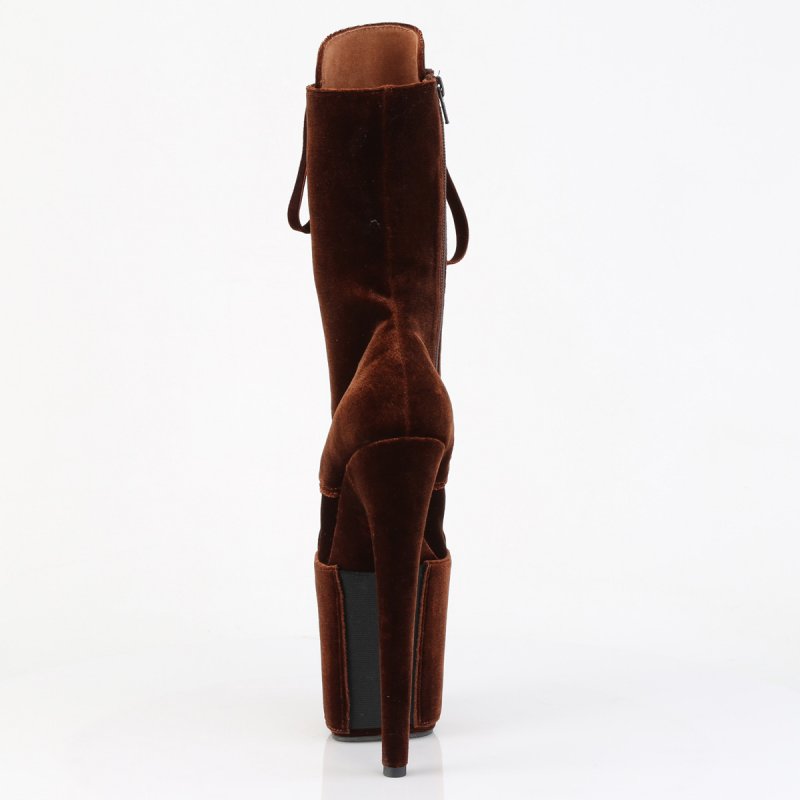 Hnědé pole dance kozačky FLAM1045VEL/BN/M | FLAMINGO-1045VEL Pleaser - zezadu