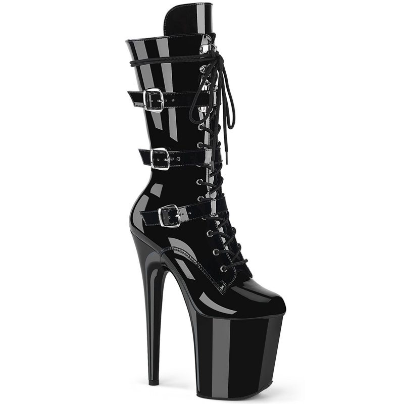 Černé lesklé kozačky Pleaser na podpatku FLAM1053/B/M | FLAMINGO-1053 Pleaser