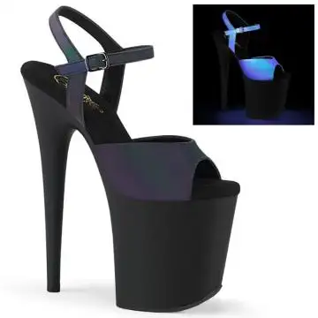 Tmavé sandály Pleaser FLAM809REFL/GRNMC/B se svítícími pásky | FLAMINGO-809REFL Pleaser