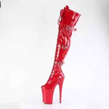 Červené erotické stehenní kozačky INF3028/R/M | INFINITY-3028 Pleaser - z vnitřku